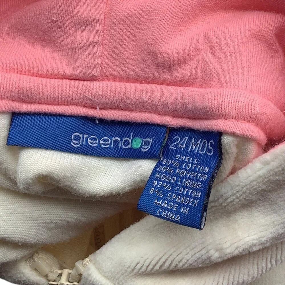 Lot of 2 Greendog Hoodies Baby Girl Size 24M Zip Up‎ Pink & Green Cotton Blend